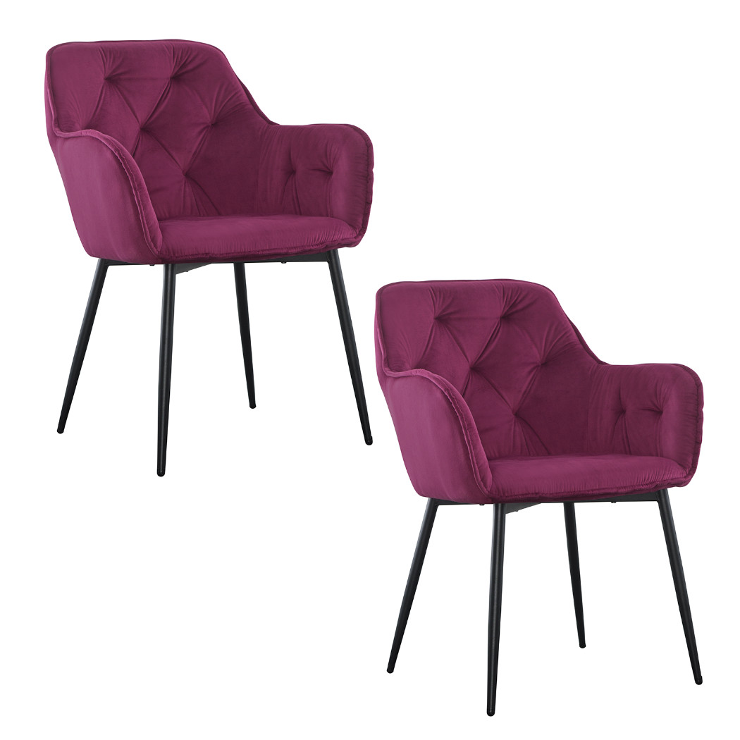 Set 2 Butacas en Terciopelo QUEEN Retro Estructura Negra con Respaldo Acolchado