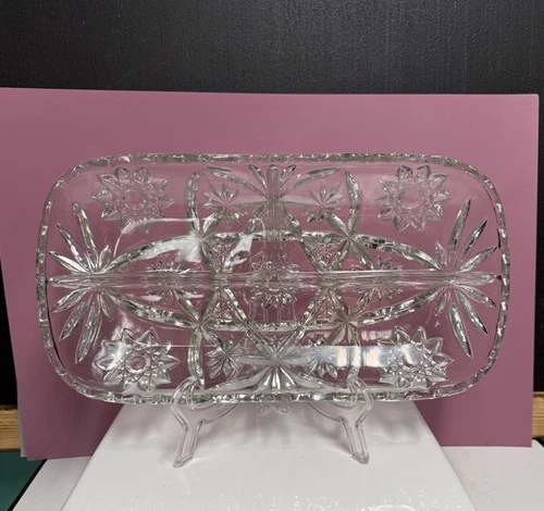 Vintage Anchor Hocking Prescut Rectangular 3 Sectioned Glass Relish Dish