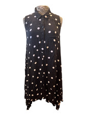 Black White Polka Dot Shirt Dress Plus 1X Sleeveless Sharkbite Hem Minimalist