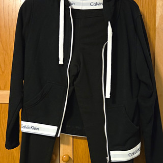 Calvin Klein Womens Black 2pc Fleece Tracksuit Set M Full Zip Hood Pockets