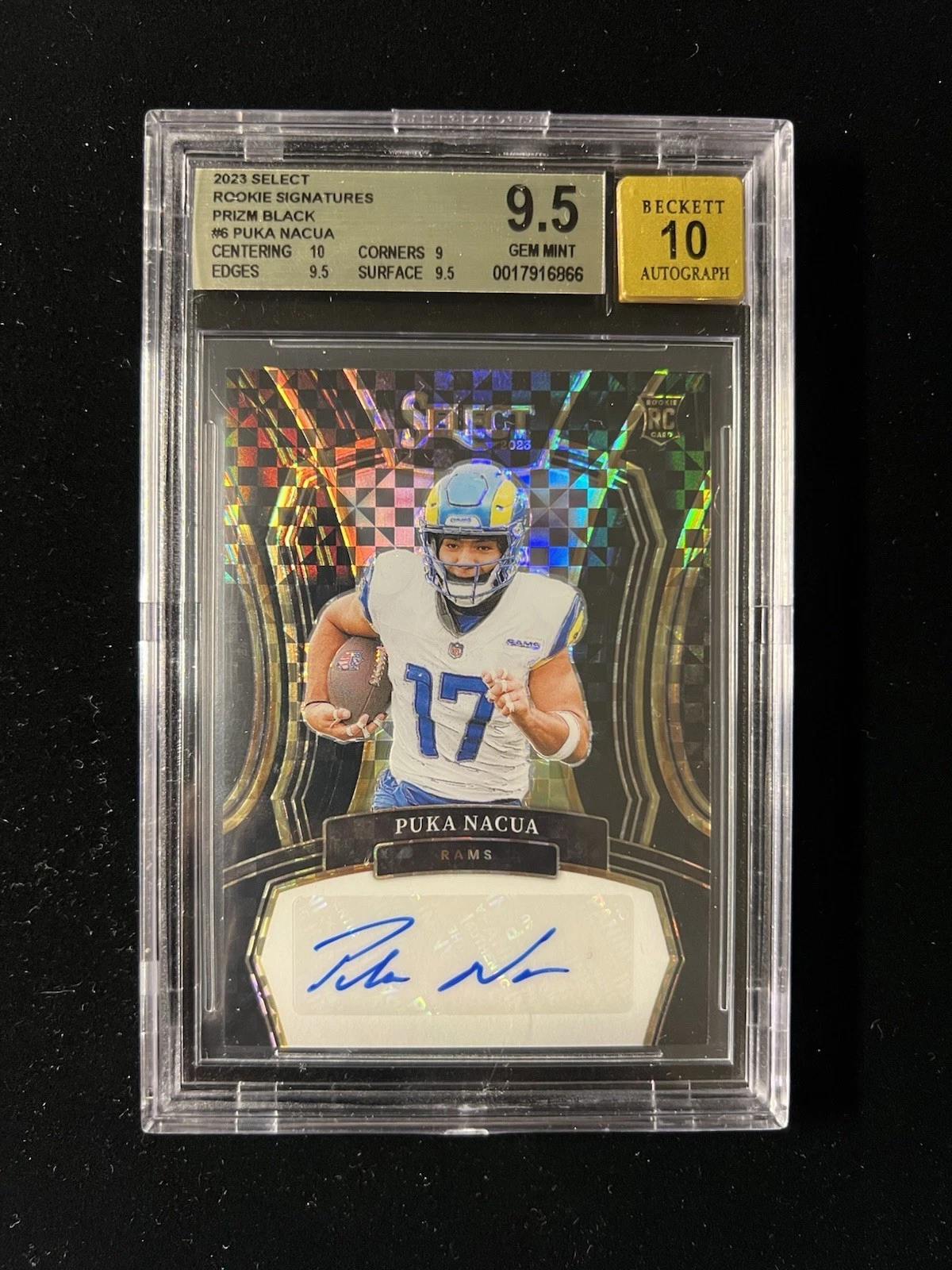 Puka Nacua Panini Select Rookie Signatures #RSIPNA Die-Cut Black Prizm 1/1