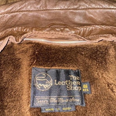 Vintage Sears Leather Jacket Mens 46 Trench Coat Belted Disco Mod