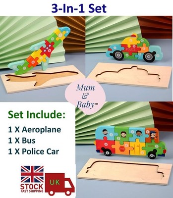Kinder Pädagogisches Holzpuzzle Spielzeug 3-IN-1 Set Kleinkind Vorschulkinder Geschenk
