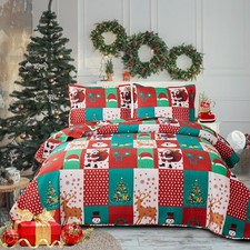 King Size Christmas Bedding Quilt Set, Bedspread Coverlet Print Santa Claus Rein