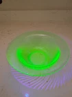 Large Vintage Green Depression Uranium Swirl Glass 10" Serving Bowl 3" Deep EUC