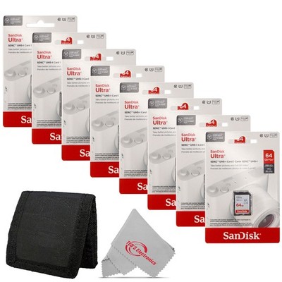 8x SanDisk 64GB Ultra SDXC UHS-I Memory Card - Up to 140MB/s SD Card+Card Wallet