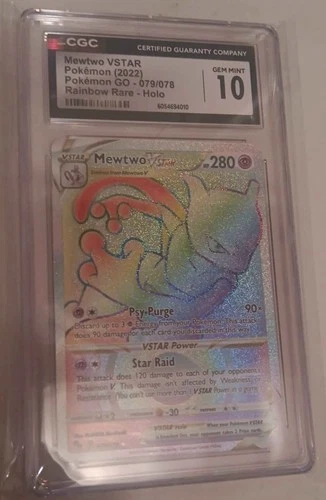 Pokémon Mewtwo VSTAR Rainbow Secret Rare Card 079/078 Pokemon Go CGC 10 Gem Mint