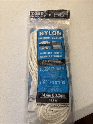 Lehigh Group NML48-24 White Diamond Braided Nylon Rope 1/8 Dia. in. x 48 L ft.