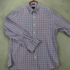 J Crew Shirt Button Down Men Large Purple Blue Flex Washed Plaid Pocket Slim Fit