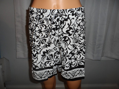 Cute CeCe size L black white print drawstring linen blend shorts women NWOT