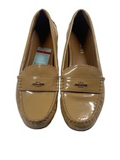 Coach Odette Tan Patent Leather Loafers Flats Womens Size 7 Gold Logo Preppy