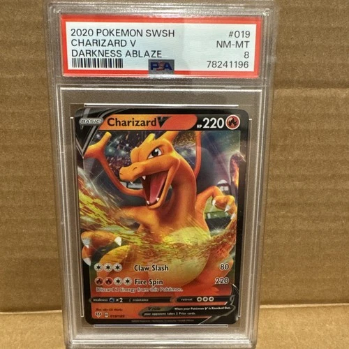 Pokémon 2020 TCG Charizard v SWSH Darkness Ablaze Card 019/189 PSA 8