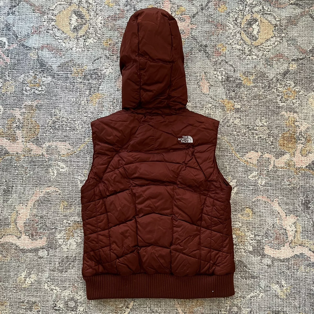 Vintage Hooded The North Face Burgundy Down Puffer Vest 550 Women's Medium M