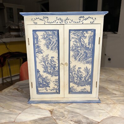 Vintage Dutch Delft Blue Wood Wardrobe  12 By 15 Inch