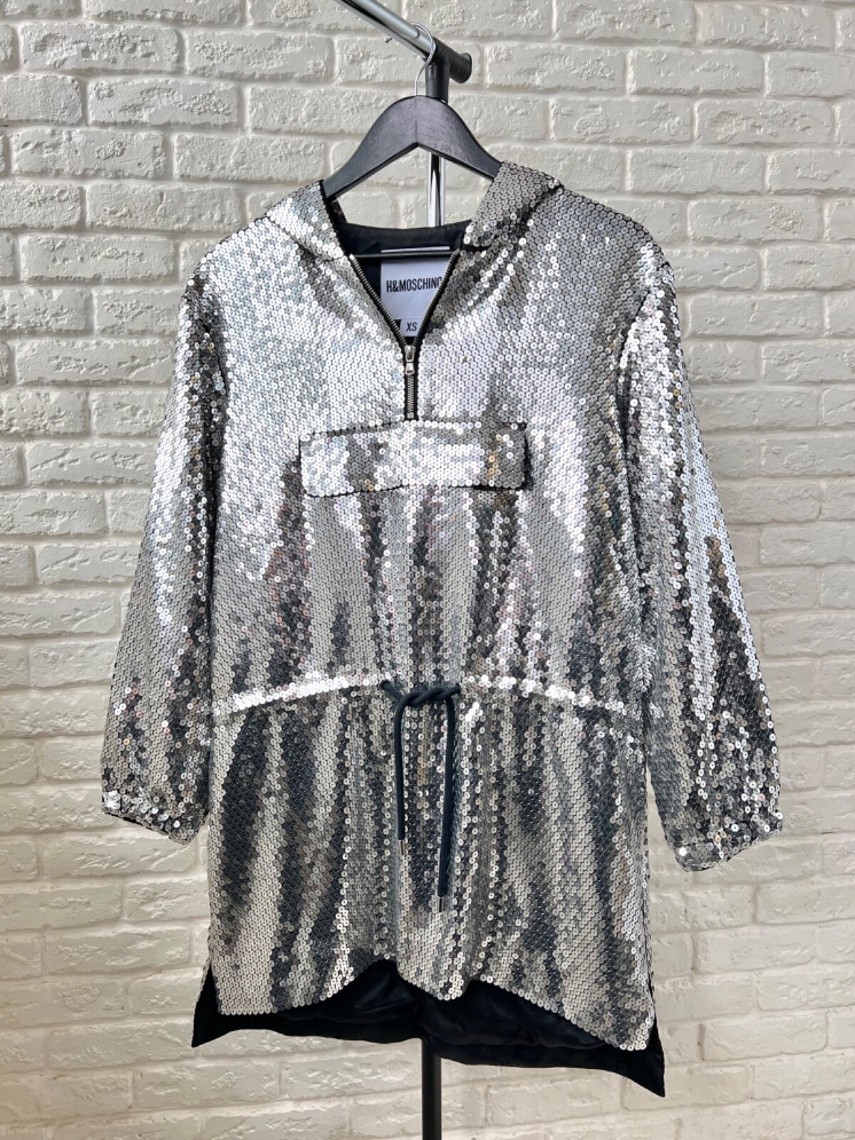 Moschino x H&M Jeremy Scott Sequined Silver Hooded Dress Women's