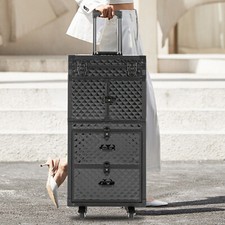 4-in-1 Pro Aluminum Rolling Makeup Case Salon Cosmetic Organizer Trolley Black