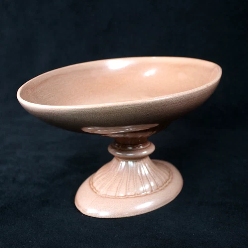 Red Wing Pottery Pink M-5005 Oval Pedestal Dish Ribbed Fruit Candy Dish Table