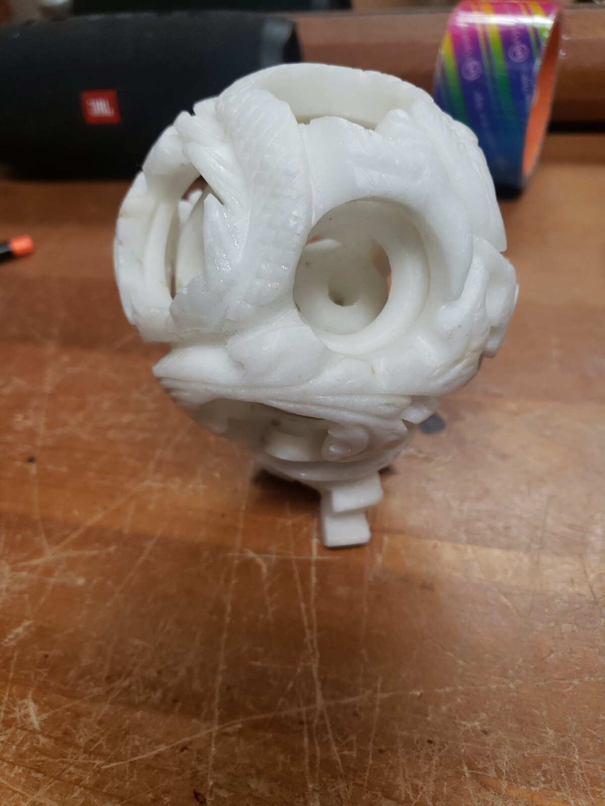 Vintage Chinese Stone Dragon Puzzle Ball 3 Layer 3 7/8