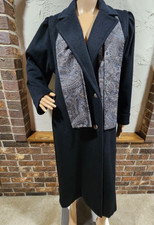 Womens Blue Vintage Jofeld Double Breasted Wool Long Coat Paisley Lined
