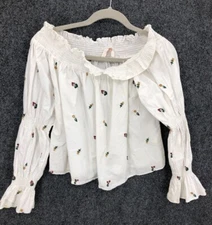 Zara Trafaluc Top Womens XS White Embroidered Floral Off Shoulder Boho