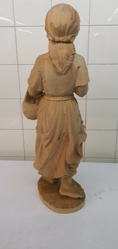 Bambina scolpita a mano in legno naturale.62 cm Arte Val Gardena - Foto 5 di 12