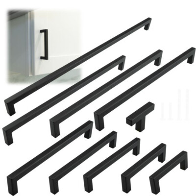 Black Kitchen Square Corner Cabinet Handles Drawer Pulls Knobs Stainless Steel