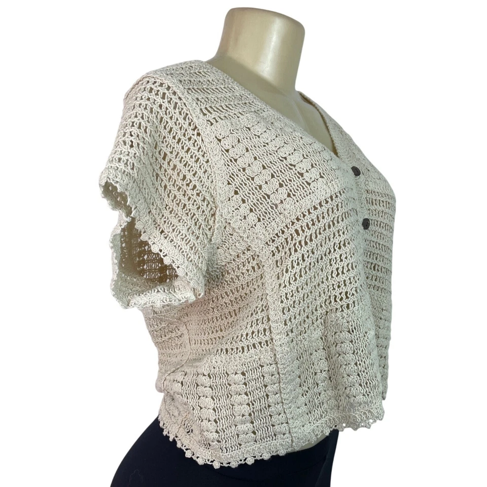 Cárdigan Top Ninety Clothing Co Tejido Botón Delantero Manga Corta Beige Talla S Foto 2 de 4