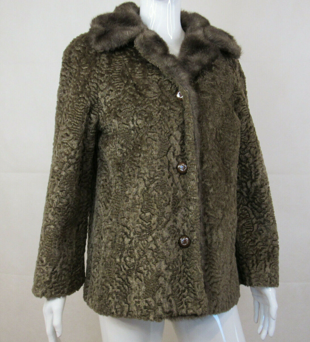 VTG Brown Box Coat Poodle Cloth Faux Fur Trimmed Collar Sz M VTG Brown Box Coat Poodle Cloth Faux Fur Trimmed Collar Sz M