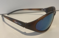 Vintage Style Eyes Brown Frame Wrap Sunglasses Blue Mirrored Lenses