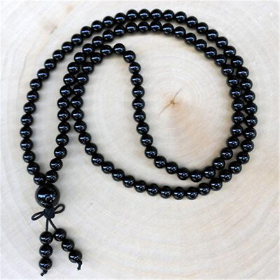 6mm Onyx Black Stone 108 Beads Tassel Necklace Bracelet Men's zazen