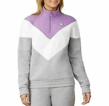 FILA Women 1/4 Zip Pullover Sweatshirt Lavender Grey White Sweater S M L