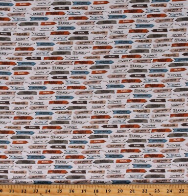 Cotton Wild West Ranch Signs Desert Cowboy Fabric Print by the Yard D466.49