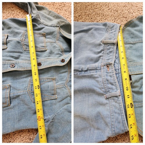 Conjunto de camisa vaquera y jeans campana cuello puntiagudo de mezclilla boho vintage años 70 para mujer M - Imagen 6 de 12
