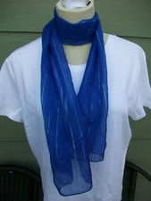 Berkshire Womens Long Scarf Blue Silver Pinstripes Semi Sheer VTG Italy Made