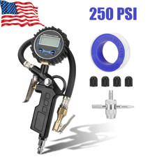 Digital Tire Inflator Pressure Gauge 0-250 Psi 14 Air Hose Lock-on