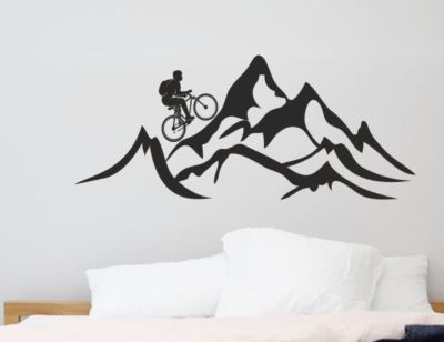 Wandtattoo Wandaufkleber Aufkleber Landschaft Sonne Berge Fahrrad Biker   60
