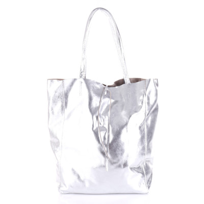 Metallic Glitzer Lack Tasche Italy Leder A4 Silber Shopper Gross Borse  Pelle NEU | eBay
