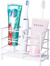 Stainless Steel Toothbrush Toothpaste Holder Organizer for Bathroom White
