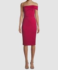  595 Black Halo Women's Red Asymmetric Off-Shoulder Sheath Dress Size 8