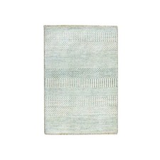 2' x 3' GrayBeige Hand Knotted Modern Grass Design Wool with Silk Mat Rug R76618