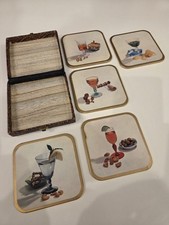 Vintage Drinks Coasters Set of 6 With Case Cocktail Design English WIN-EL-WARE