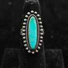 Vintage Turquoise Sterling Silver Ring Native American Twisted Beaded SIZE 6.5
