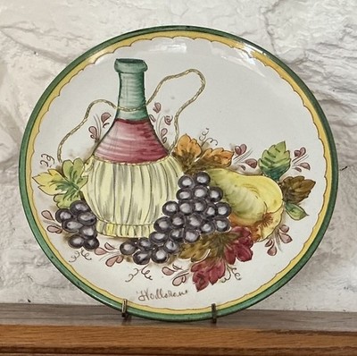VTG Handcrafted Ceramic Glazed Wine Bottle Fruit 10   Decorative Plate SIGNED!