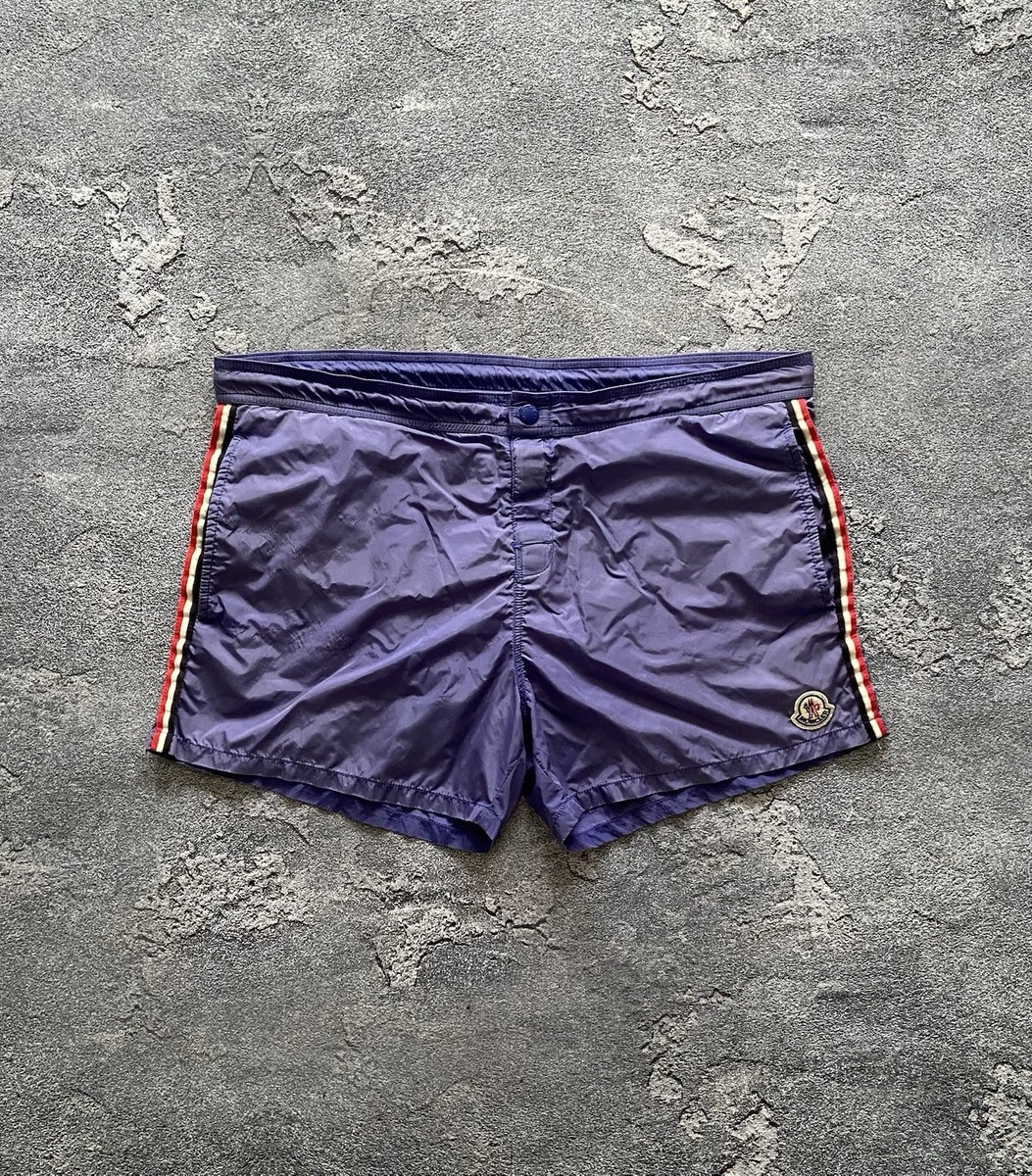 Moncler Men's Swim Shorts Navy Blue Logo Side Stripe Size XL