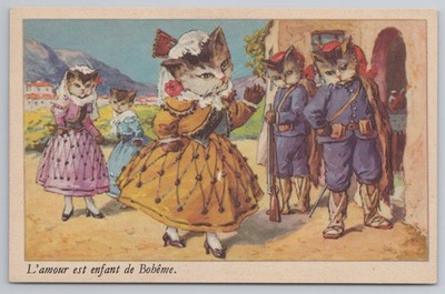 Anthropomorphe Katzen Oper Carmen Postkarte, L'amour est enfant de Boh�me SP