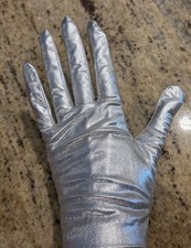 Vintage Womens Size M Silver Metallic Stretch Formal Gloves
