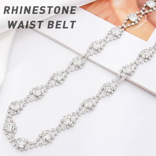 Rhinestone Waist Beltrystalhain Belt Large Size Belt Women Waistband Silver C - Picture 4 of 6