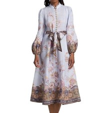 Zimmermann Luna Button Midi Dress in Blue Paisley Size AU1 US 6 NWT