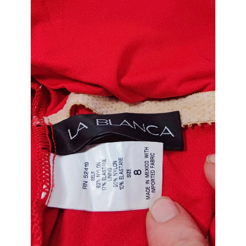 La Blanca Red One Shoulder Swimsuit Ruched Gold Hardware Size 8 - Image 3 of 4