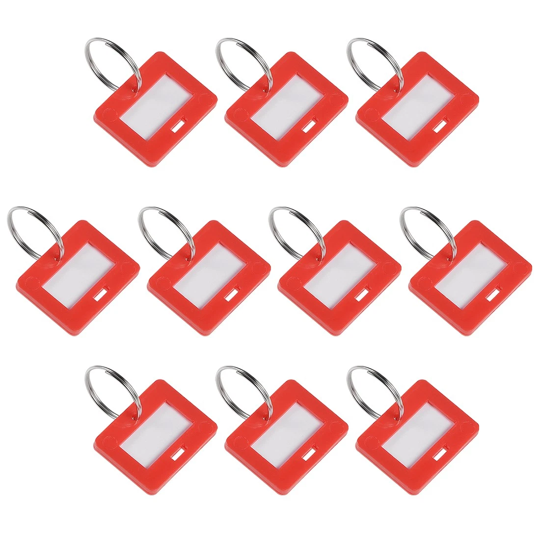 Plastic Key Tags with Split Ring Keychain ID Label Window 28x22mm, Red 10Pcs